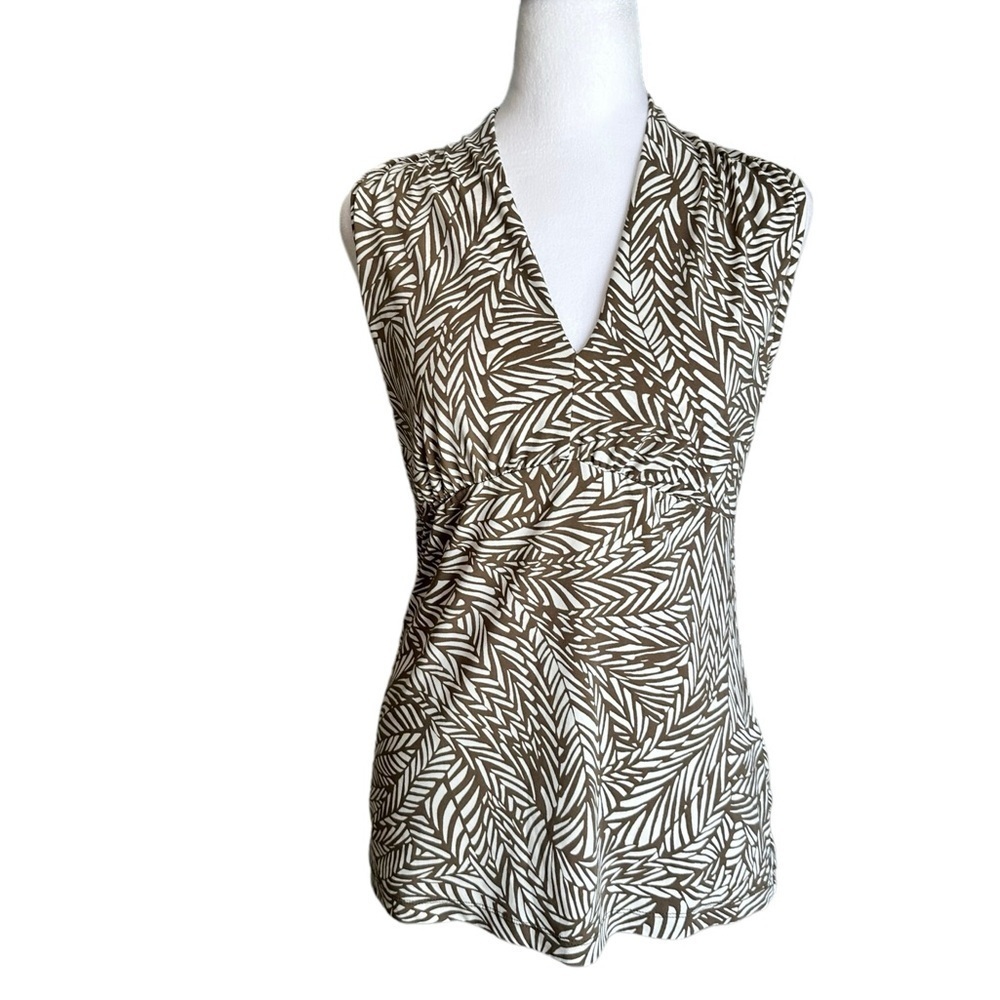 Banana Republic Brown White Sleeveless V-neck Top Size Small